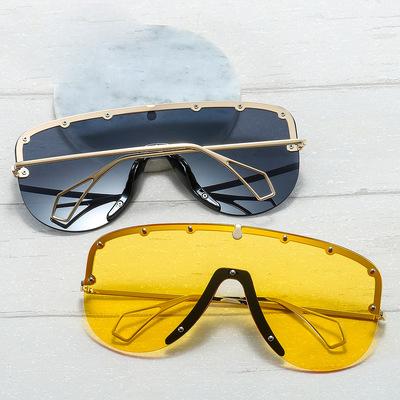 China Fashion Sunglasses Fashion Metal Half Frame One Lens Sunglasses Rivet Colorful Oversized Sunglasses for sale