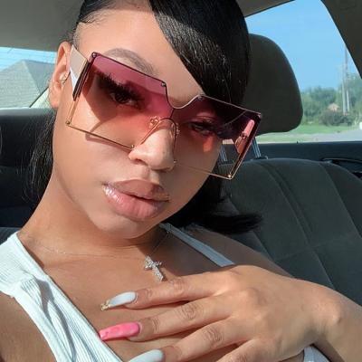 China Fashion Sunglasses 2021 New Arrivals Square Rimless Oversized Women's One-Piece Sun Glasses Fashion Glasses Shades for sale