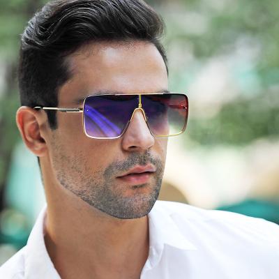 China 20 Years Experience 2021 Fashion One Piece Sunglasses Big Frame Men's Metal Sunglasses for sale