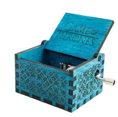 China Custom Plastic+Metal+Paper Mini Hand Crank Laser Engraved Wood Crank Music Box for sale