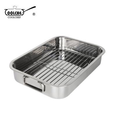 China Durable Classic Stainless Steel Turkey Roasting Pan Rectangular Rotisserie Serving Casserole With Stand for sale