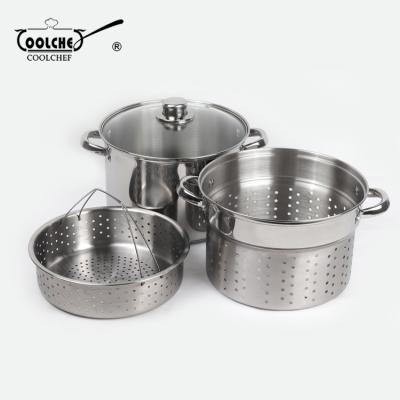 China 24cm 8QT Stainless Steel Home And Garden Sustainable Pasta Cooking Pot With Strainer for sale