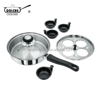 China Sustainable Stainless Steel Egg Poacher and Egg Boiler with 4pcs Non Stick Bakelite Cups and Handle for sale