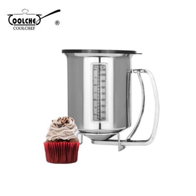 China Viable Visible Stainless Steel 1.2L Pastry Funnel With Plastic Lid for sale