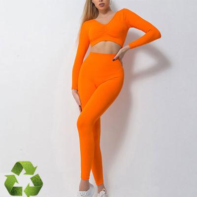 China Recycled Nylon Yoga Set Breathable Two Piece Activewear Gym Clothing Yoga Top Equipment for sale