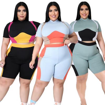 China Breathable Joyord Women Workout 2 Piece Equipment Yoga Stretch Top Set High Waist Sport Shorts Contrast Color T-Shirt Plus Size Yoga Set for sale