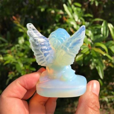 China Europe Hand Carved White Opalite Angel Figurine Healing Decoration Stones Creative Christmas Gifts for sale