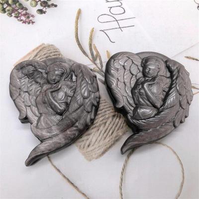 China Wholesale Natural Silver Obsidian Angel Hand-Carved Crystal Healing Stone Home Decoration Gift From Europe for sale