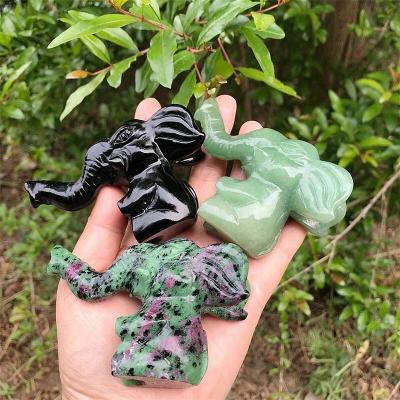 China Wholesale Europe FengShui Crafts Natural Stone Decoration Crystal Elephant Carved Healing Statues for sale