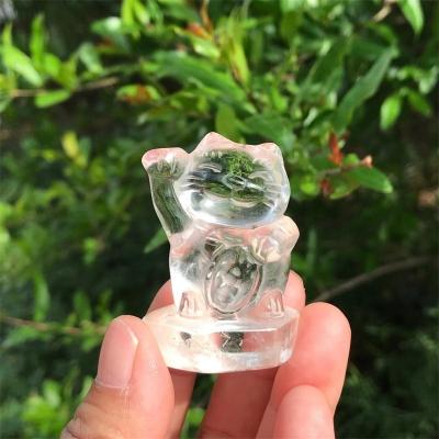 China Natural Clear Quartz Lucky Cat Reiki Healing Animals Figurines Lucky Stones Home Decor Crafts from Europe for sale