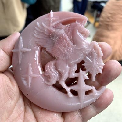 China Europe Natural Crystal Pink Opal Moon Unicorn Ornaments Quartz Mineral Stone Home Decoration Crafts Ornaments for sale