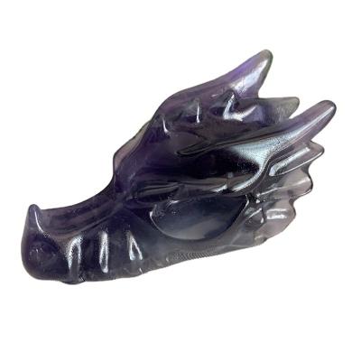 China Europe Natural Fluorite Dragon Head Skulls Carved Gemstone Crystal Statue for Home Decoration for sale