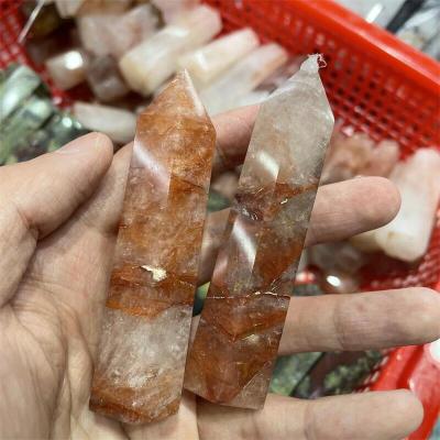 China Wholesale High Quality Natural Crystal Red Hematoid Point Home Decoration of Europe Red Fire Quartz for sale