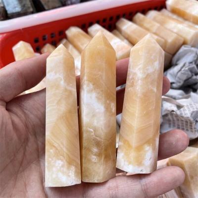 China Europe Crystal Healing Stone Natural Yellow Calcite Wholesale Crystal Wand Quartz Crystal Point for sale