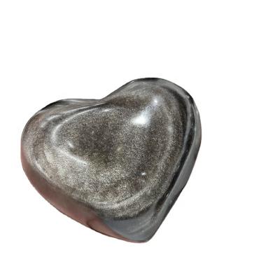 China Crystal Silver Obsidian Heart Shaped Natural Healing Europe Quartz Home Decoration Gift for sale