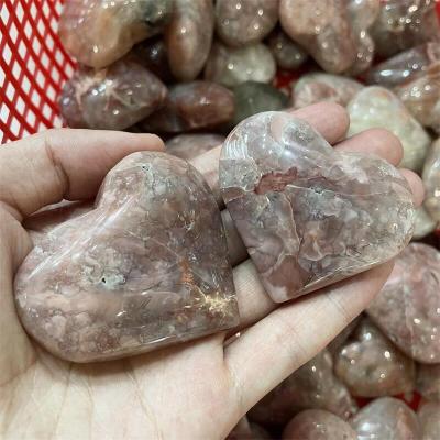 China Wholesale Crystal Natural Hand-Carved Flower Pink Agate Stone Crystal Heart Home Decoration from Europe for sale