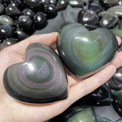 China Wholesale Natural Polished Obsidian Crystal Heart For Crafts Rainbow Heart Shaped From Europe for sale