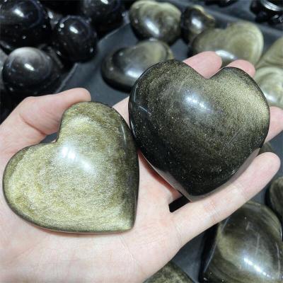 China Wholesale Obsidian Crystal Heart For Home Decor Crystal Heart Natural Lovely Golden Healing From Europe for sale