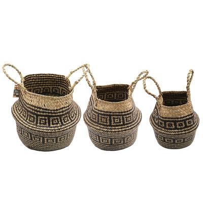 China Small Medium Large 3pcs Container Viable Plants Baskets Home Decorated INS Storage Handled Gift Basket Container Set Woven Vegetable Plankton Basket Box for sale