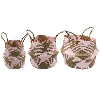 China Viable Woven Baskets Boxes Sets For Plants Containers Home Decorated Storages Small Medium Large Plant Plankton 3pcs Pink Basket Baskets for sale