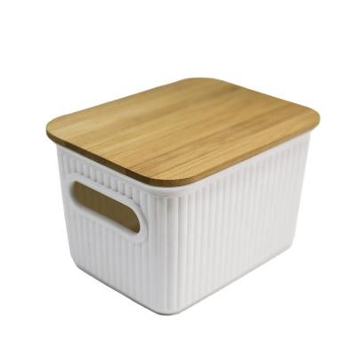 China Customized Rectangle New Manufacturer Mini Bamboo Lid Storage Box Plastic Storage Box Dustproof Environmental Office Home Office for sale