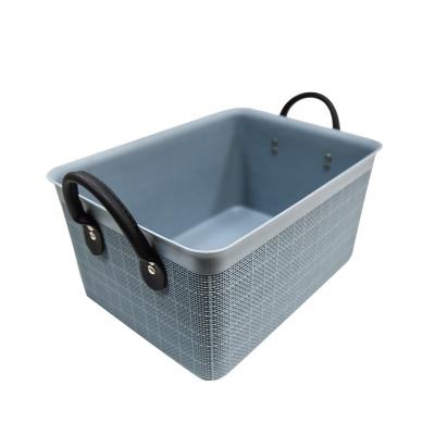 China Sustainable Home Organizer Boxes With Double Handle Portable Storage Containers Blue Medium Size Customized Plastic Storage Basket for sale