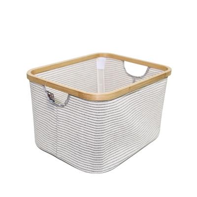 China Sustainable Customized Laundry Hoops Home Storage Space Saving Cotton Fabric Fashionable Bamboo Boxes With Handle Portable Clothing Organizer for sale