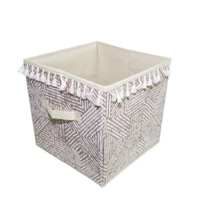 China Sustainable Collapsible Storage Barrels Clothes Organizers Box Home Fashionable Cube Cloth Nonwoven Bedroom Storage Box Tassels for sale