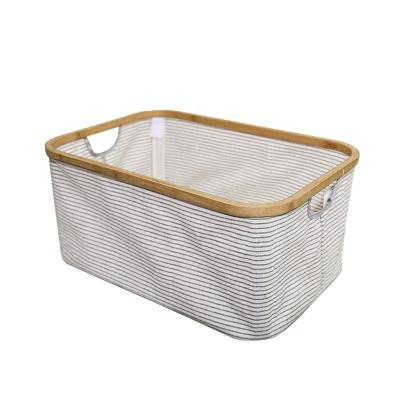 China Sustainable Storage Boxes Bins Home Storage With Bamboo Frame Eco-friendly Modern Customize New Cotton Tissue Box Basket Laundry for sale