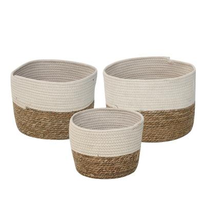 China Custom Water Hyacinth Basket Storage Sets Natural Viable Medium Large Round Box Woven Plant Sea Grass Basket 3pcs Small for sale