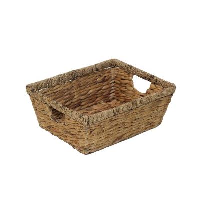 China Sustainable Water Hyacinth Basket Tray with Factory Fiber Handles Woven Wholesale Customized Storage Home Office Water Hyacinth Basket Tray for sale