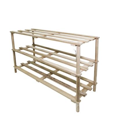 China Eco Sustainable Natural Wood Organizer For Shoes Storage Shelf Behind Door Customized Home Simple Handmade Wooden Shoes Rack 3 Tiers for sale