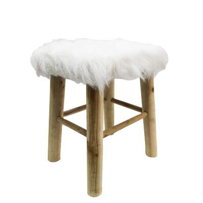 China Rectangle Plush Fur Kids Stool Factory Custom Made Durable Home Removable Modern Wooden Chair Natural Wood Ottoman Seat for sale