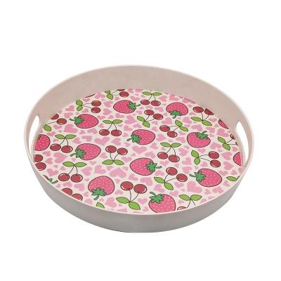 China Sustainable Bamboo Fiber Snack Plates Storage Round Large Dish Home Dining OEM Factory Serving Tray Fruit Tray Cute Strawberry Custom Print for sale