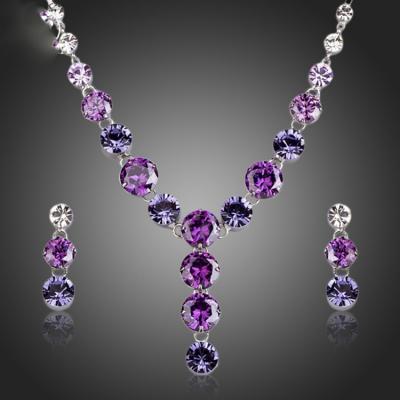 China Vintage Bridal Purple Crystal Necklace Earrings For Ladies Jewelry Set for sale