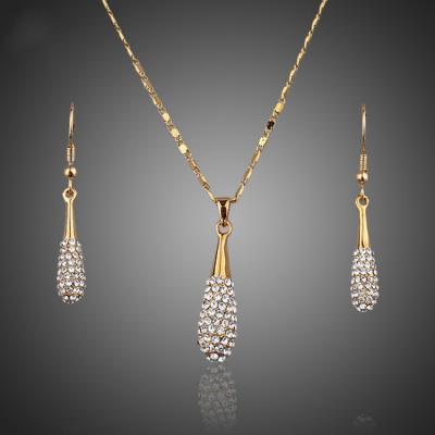 China Vintage Water Drop Shaped Full Diamonds Necklace And Earrings For Ladies Jewelry Set for sale