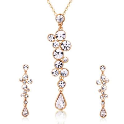 China Vintage women's jewelry set with long gold plated necklace and earrings for sale