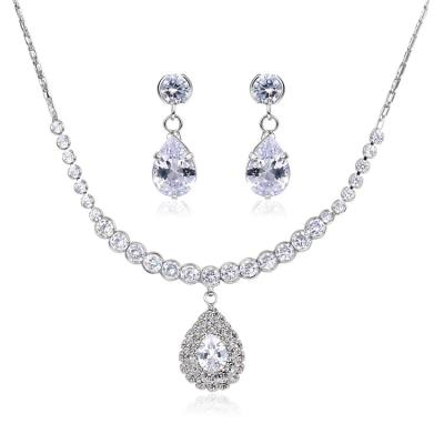 China Vintage Water Drop Designs Inlaid Necklace And Cubic Zirconia Earrings For Women Jewelry Set for sale