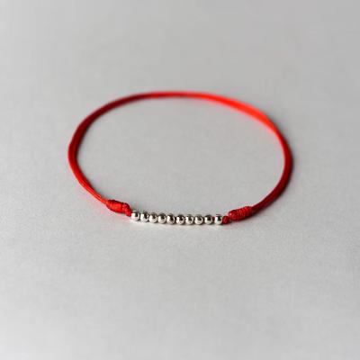 China Cute Red Rope Foot Chain Hand & Woven Sterling Silver Transfer Bead Very Fine Bead Anklet for sale