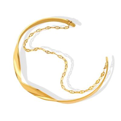 China Durable Exquisite Chain Smooth Twisted Double-Layer Opening Gold Plated Charm Stainless Steel Bracelet for sale