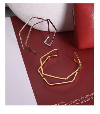 China 18K Gold Plated Open Polygonal Titanium Steel Women's Hollow Hyperbola Exaggerated Double-Layer Bracelet for sale