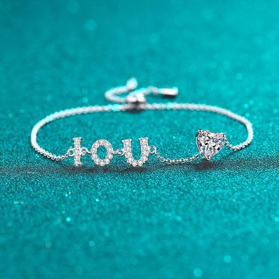 China Vintage 925 Sterling Mosanson Love Valentine's Day Silver Plated Adjustable Bracelet PT950 for sale