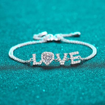 China Vintage 925 platinum pt950 sterling silver plated mossangite valentine's day bracelet for sale