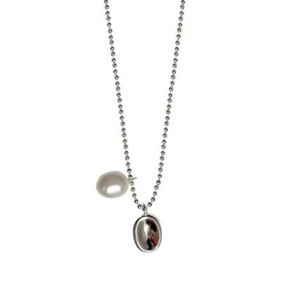 China 2022 New Cute Silver Plated Women's Clavicle Chain Round Freshwater Pearl Small Brand Necklace for sale