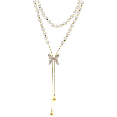 China Wholesale Cute Female Soft Butterfly Bead Pull Clavicle Necklace Pendant Accessories for sale