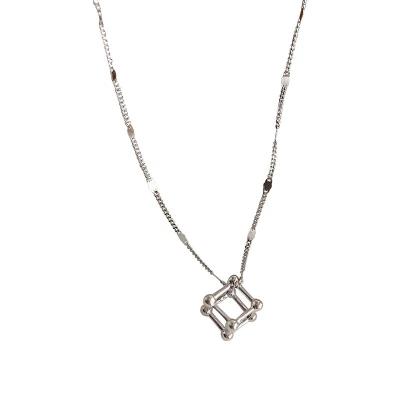 China FASHIONABLE Exquisite Personalized Geometric Women's Cube Chain Neck Silver Plated Pendant Necklace for sale