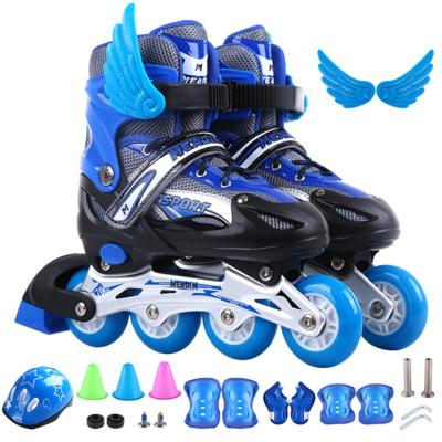 China Adjustable Skates Indoor Outdoor Beginner Kids PVC Rollers Green Red Pink Color Built-in Roller Skates Shoes for sale