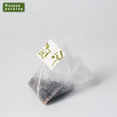 China Tea 5.8x7cm Corn Fiber Triangle Tea Bag With Square Shape Label Size 2x2cm for sale