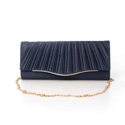 China New elegant clutch coloring color pewter-pleated banquet soft bag cheongsam evening dress simple cross-body chain bag for sale