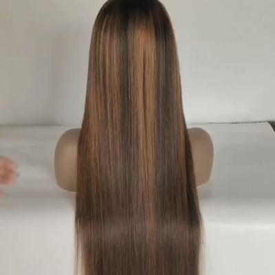 China Highlight 1B Honey Brown Color #30 Full Lace Human Hair Full Lace Front Wig HD Silky Straight Wig Virgin Brazilian Highlight Transparent Wave Front Wig for sale